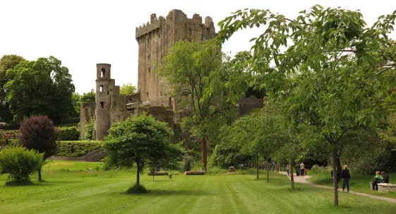 Blarney Castle surrounded by lush gardens in Cork, Ireland, a scenic and accessible site for senior travelers
