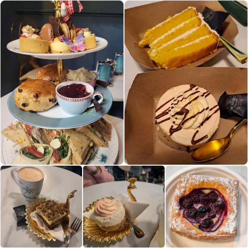 A collage image of Cappuccino, cheesecake, and pastries of Be Sweet Café in Dublin.