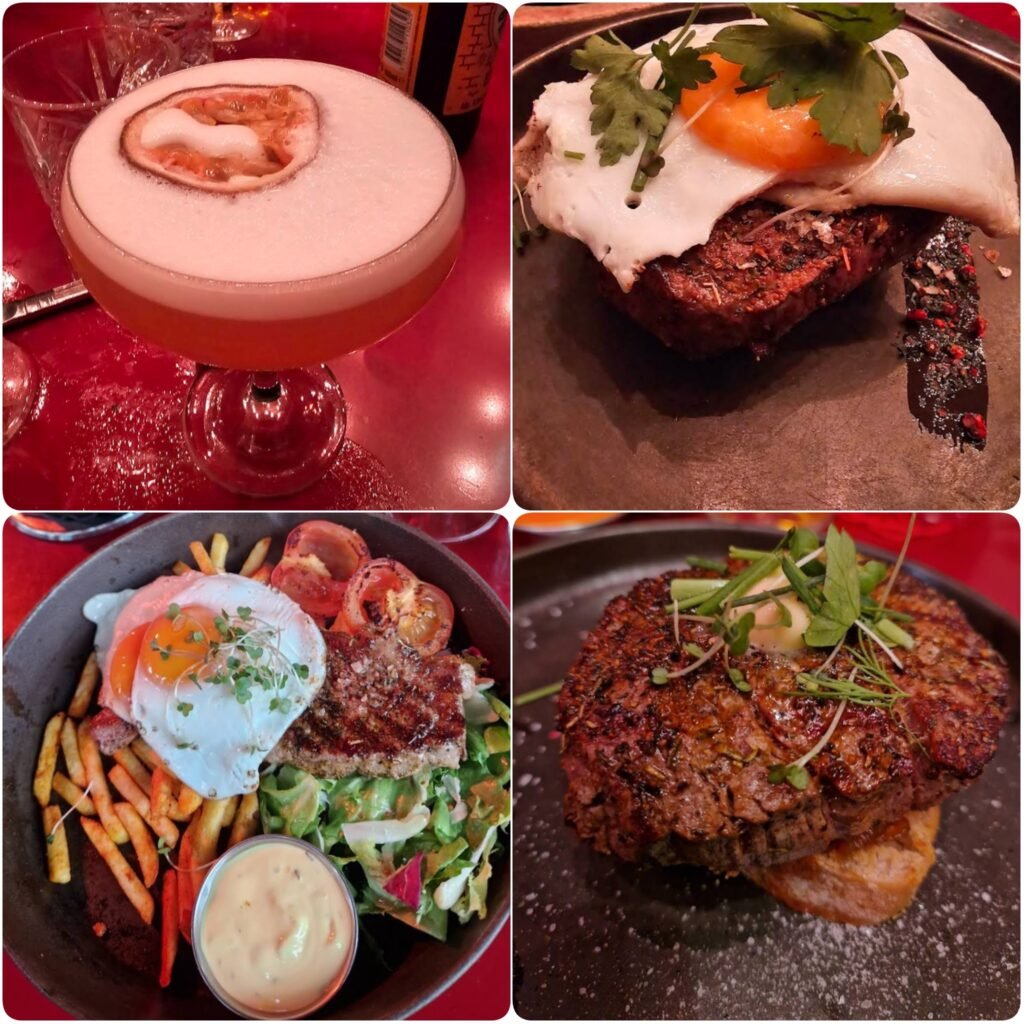 a collage image of steak and drinks of Boeuf in Dublin.