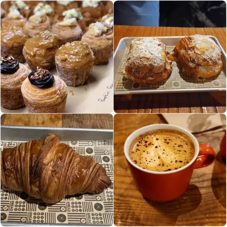 A collage image of coffee, croissants and bread of Bread41 in Dublin.
