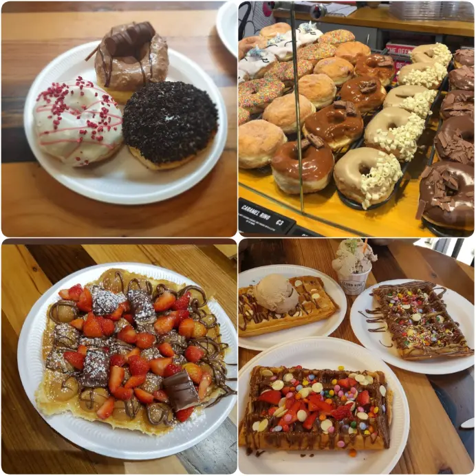A collage image of donuts and waffles of Coffee Co at Cloud Nine in Dublin.