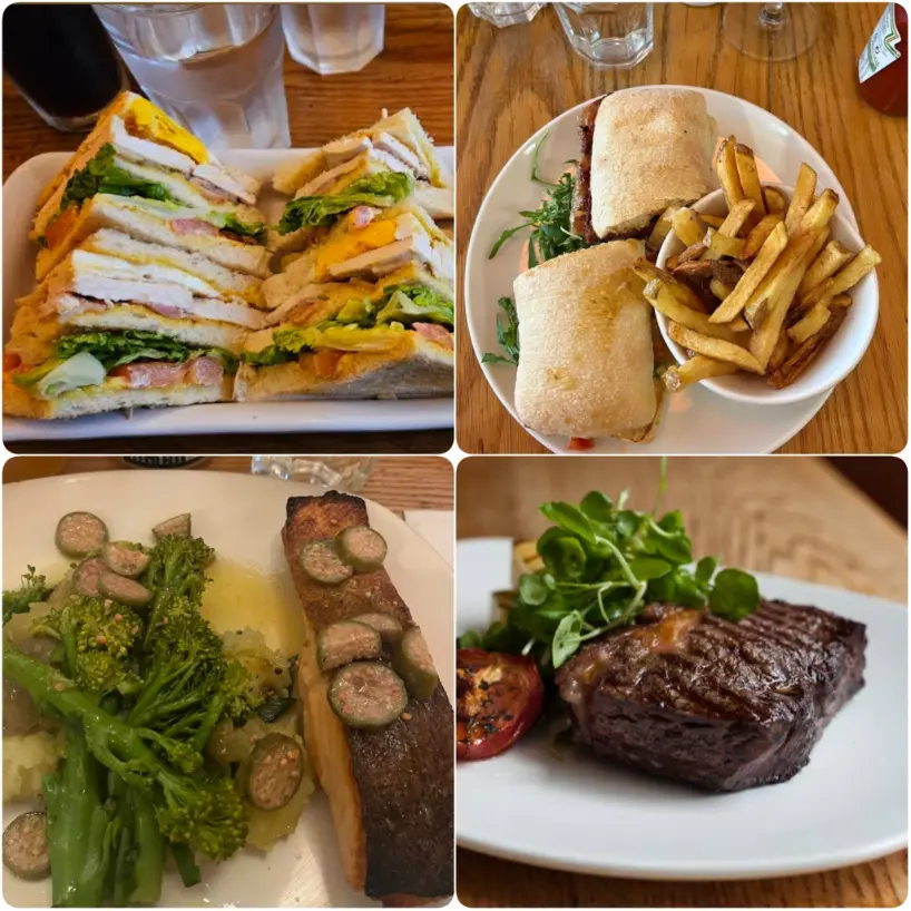 A collage image of Steak sandwiches, steaks and fries of Elephant & Castle in Dublin.