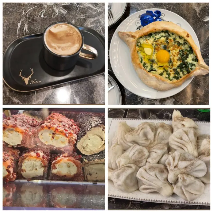 A collage image of baklava, cappuccino and dumplings of Ella's Heaven Café in Dublin.