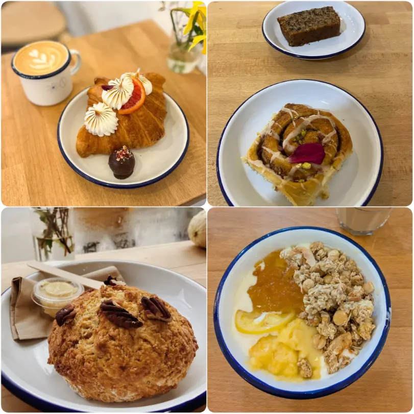 A collage image of Croissants and cookies of Flower & Bean Bakery in Dublin.