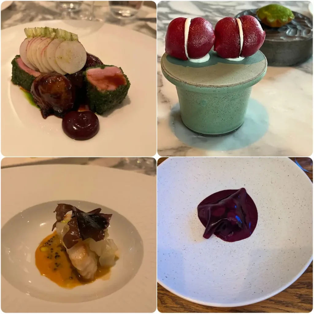 A collage image showing meat and desserts of Glovers Alley in Dublin.