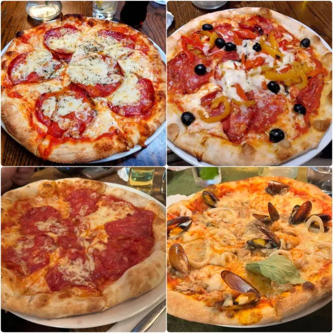 Neapolitan pizza with mixed peppers, mushrooms, and mozzarella from Il Caffe di Napoli