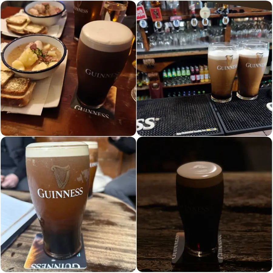 A collage image of Guinness and snacks of John Kavanagh The -Gravediggers.