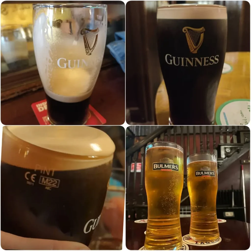 A collage image of Glasses of Guinness of Kehoes in Dublin.