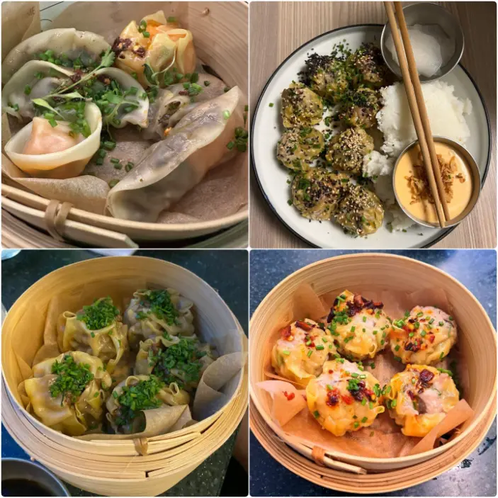 A delicious mix of siu mai, potstickers, and dumplings with dipping sauces at Lucky Tortoise Temple Bar, Dublin