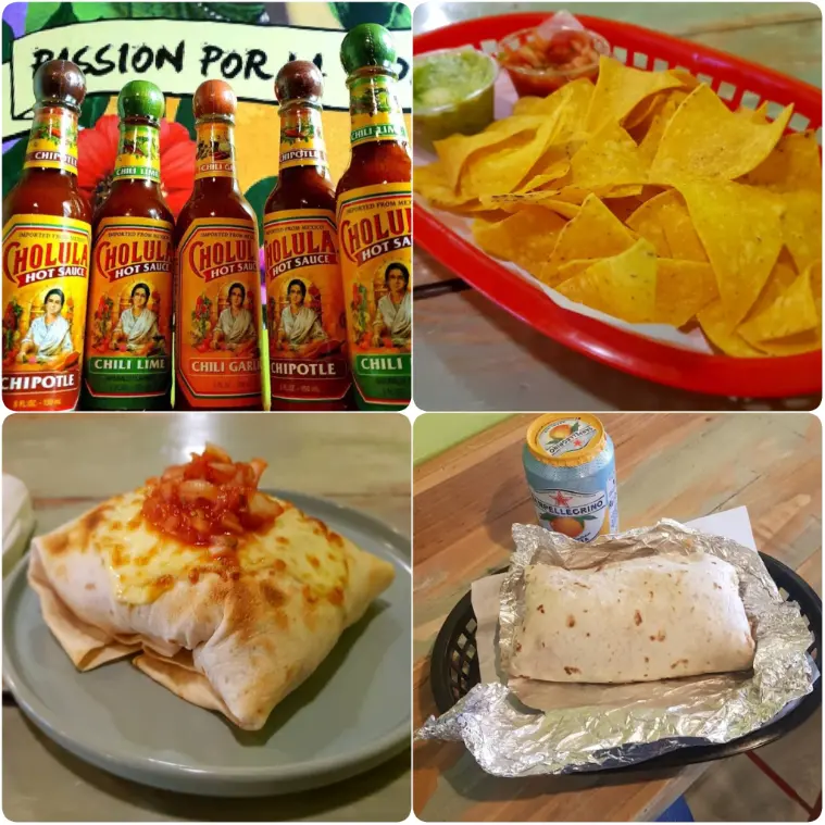 A collage image of Burritos and hot sauces of Mr. Burrito Dublin.