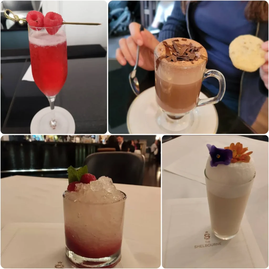 A collage image of NA cocktails of No. 27 at The Shelbourne.