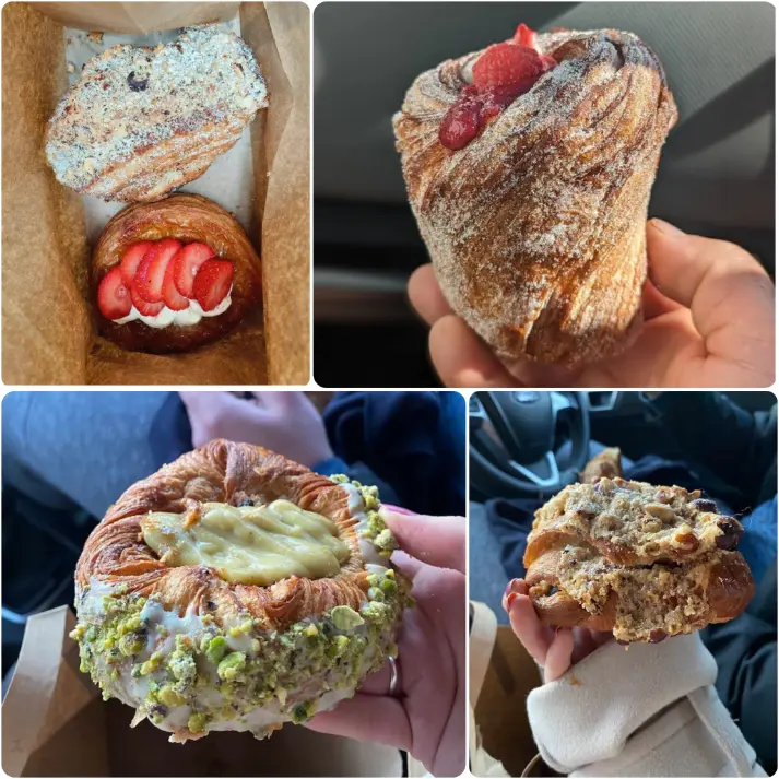 An assorted image of almond and hazelnut Croissants of Noisette Bakery in Rush.