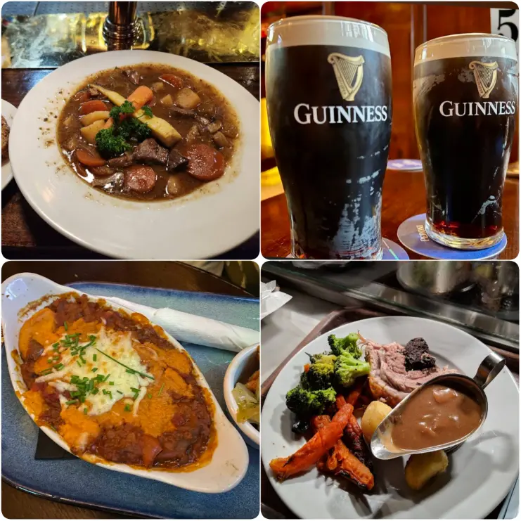 An image of beef, Guinness and lunch dishes of O'Neills Pub & Kitchen.