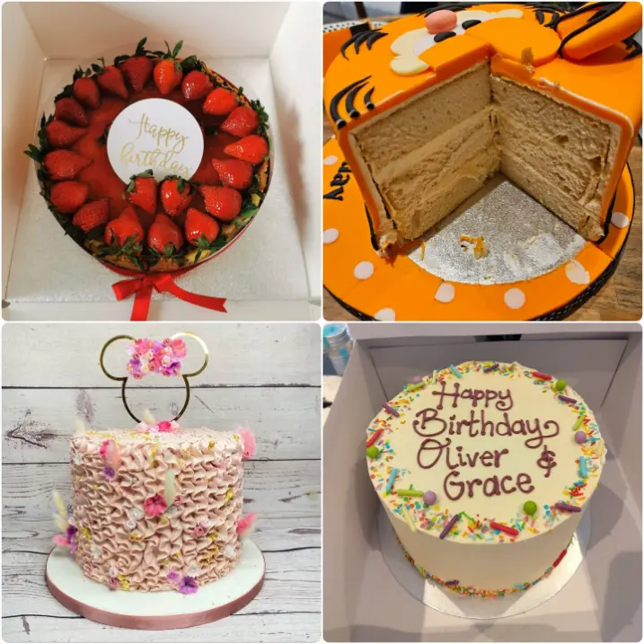 An assortment of red velvet cakes, cupcakes, and layered cakes with vibrant frosting from Sweet Bakery Dublin.