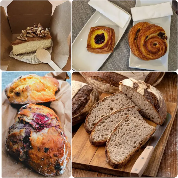 A collage image of cinnamon buns and croissants of The Bretzel Bakery and Café in Dublin.