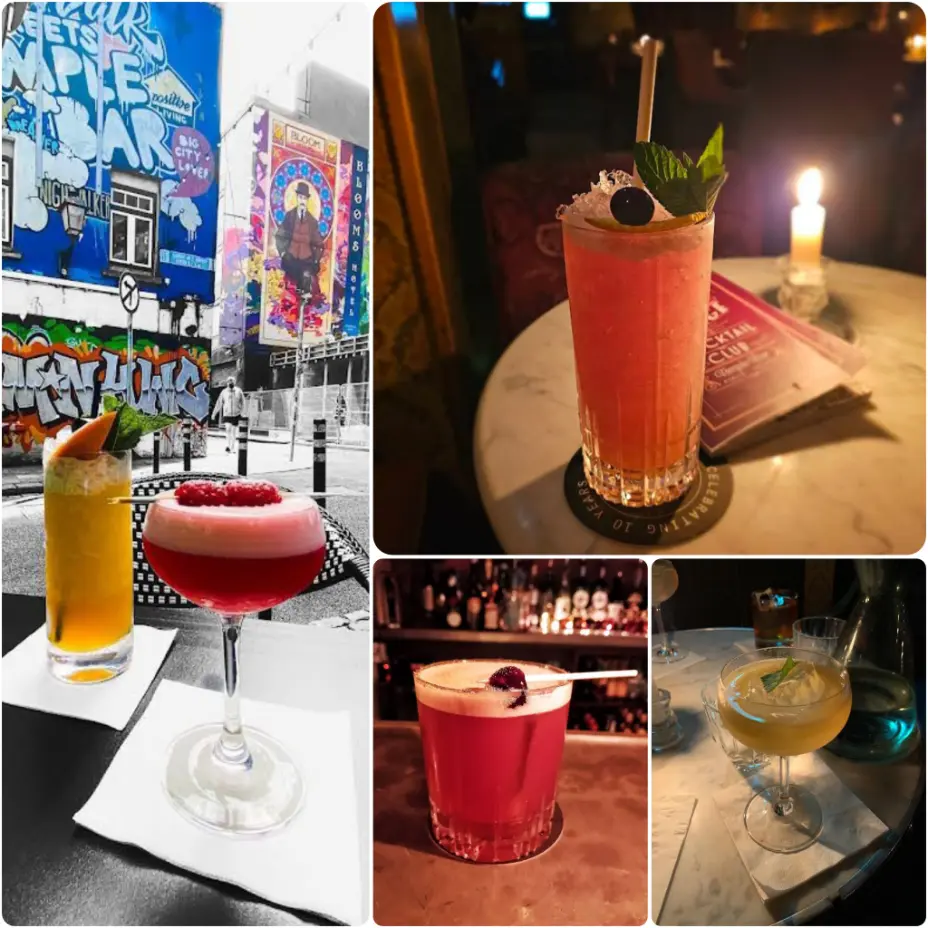 A collage image of refreshing NA cocktails of Vintage Cocktail Club in Dublin.