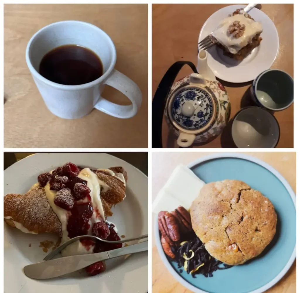 A collage image of coffee, scones of Wall and Keogh café in Dublin.