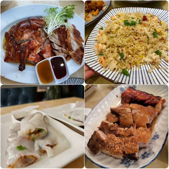 A multi image layout of Shanghai dumplings, duck roast and fried rice of Ka Shing, Wicklow Street in Dublin. 