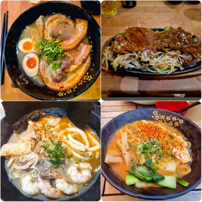 A collage image of Char Siu Ramen, Tonkotsu broth and Musashi of Musashi Noodle & Sushi Bar in Dublin.