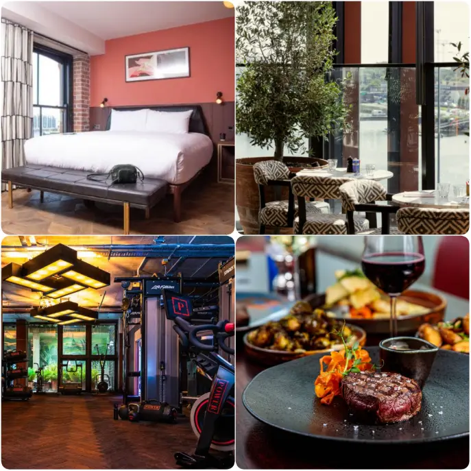 A visual representation of elegant bedroom, gymnasium, food and classy dining space of The Mayson Dublin.