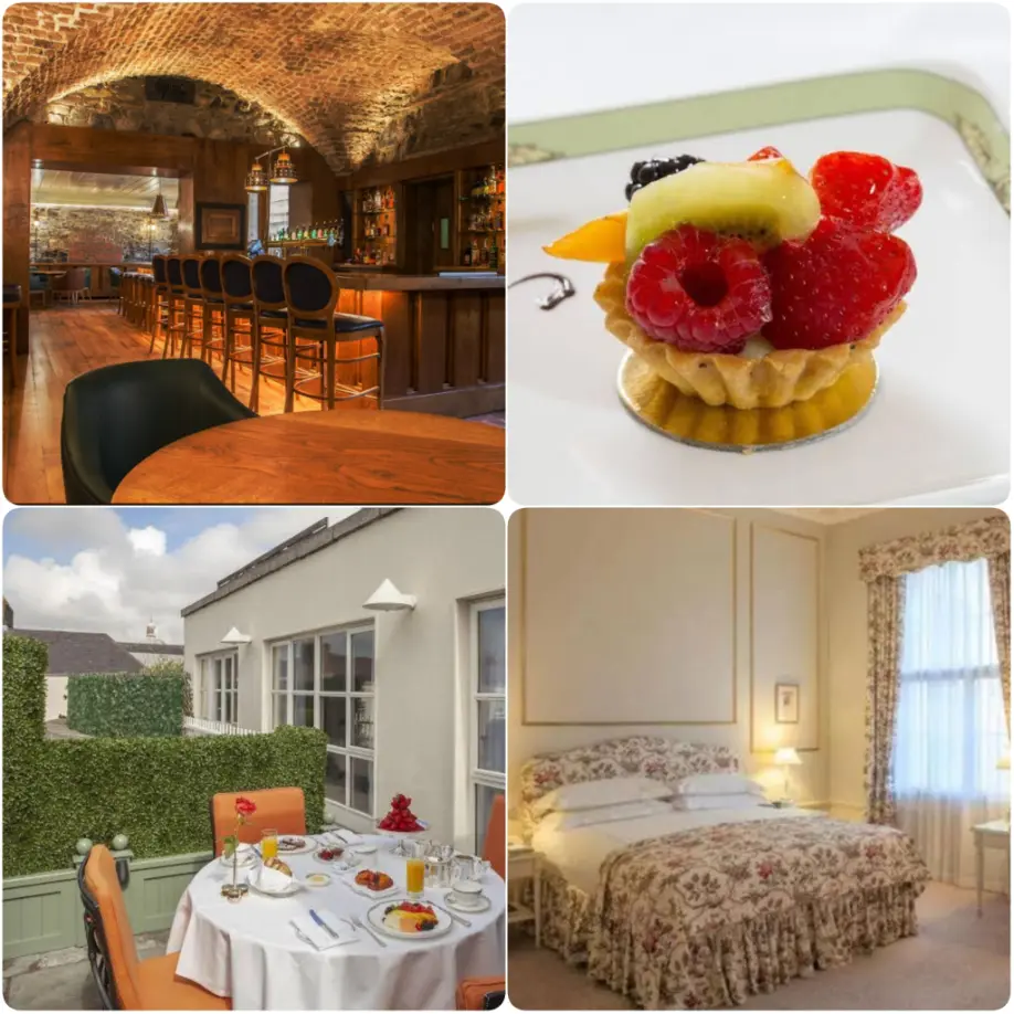 A visual representation of dining, food and cosy bedroom of The Merrion in Dublin.