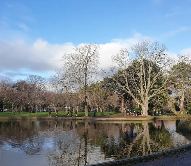 A visual representation depicting people are enjoying a good walk around the Pond of Herbert Park.