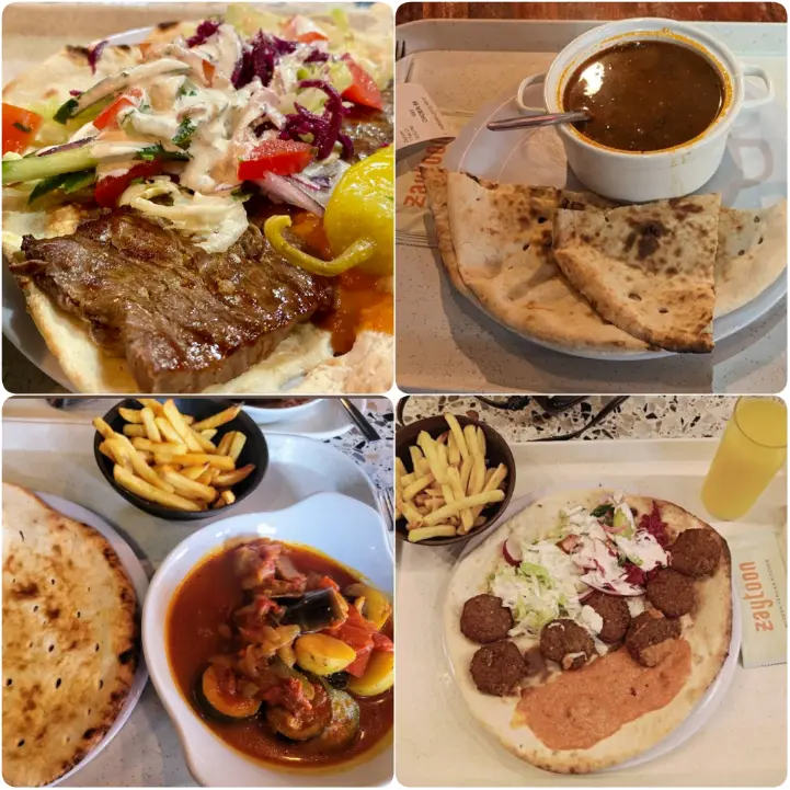 A mixed image of cheap steak, pita bread and doner of Zaytoon in Dublin. 