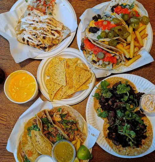 Various Mexican food in a restaurant of Dublin